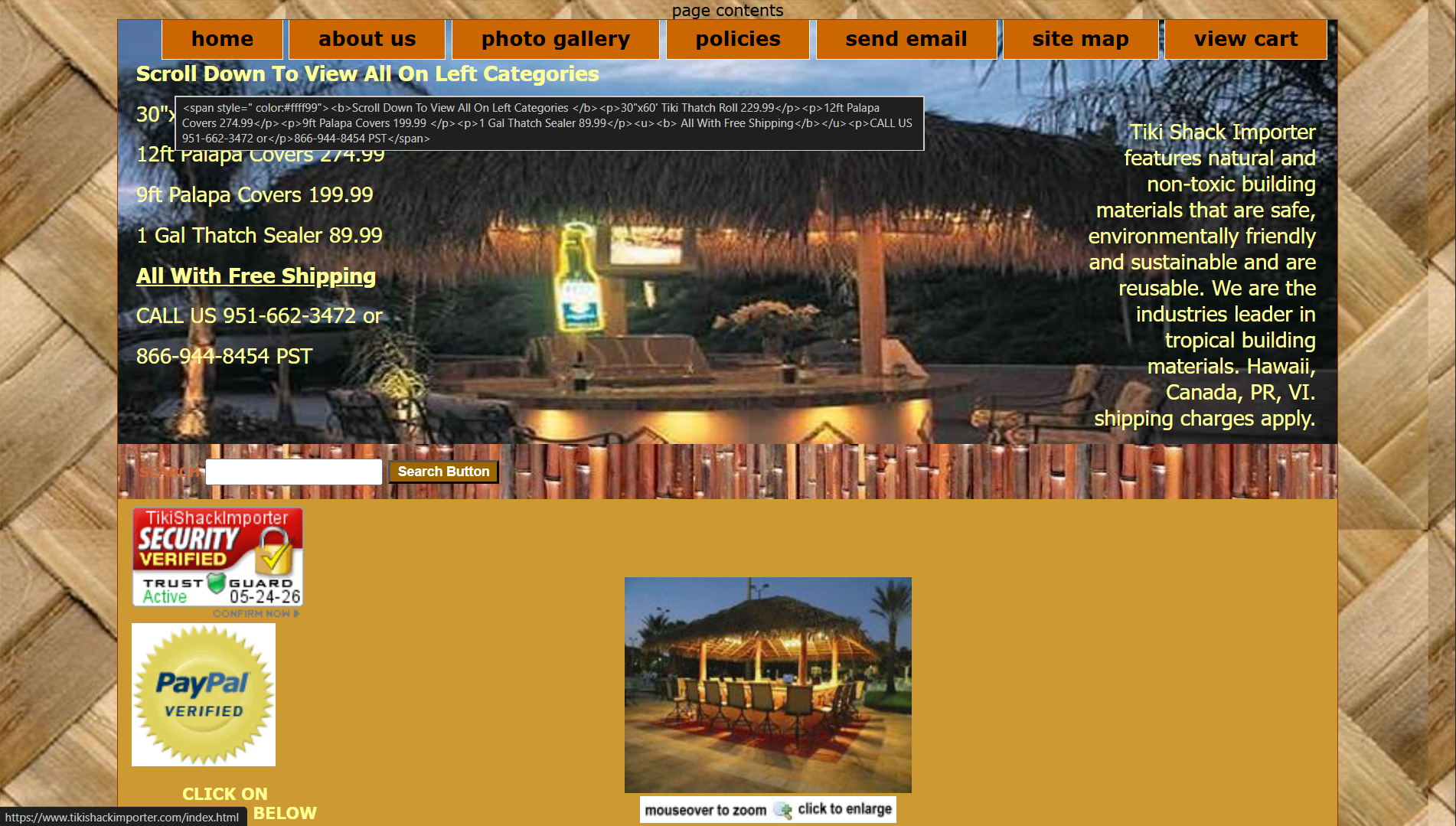 Tiki Bar Hut Company — original homepage
